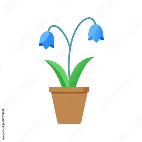Minimalistic bluebell flower in pot illustration against black background for graphic design.