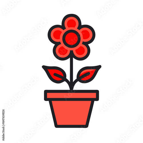 Simple Red Potted Flower Illustration Isolated on Black Background for Design Needs