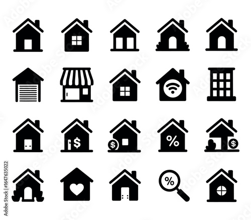 Urban and Suburban House Icon Set Bundle Vector with Clean White Background.