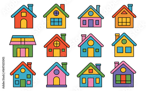 Urban and Suburban House Icon Set Bundle Vector with Clean White Background.