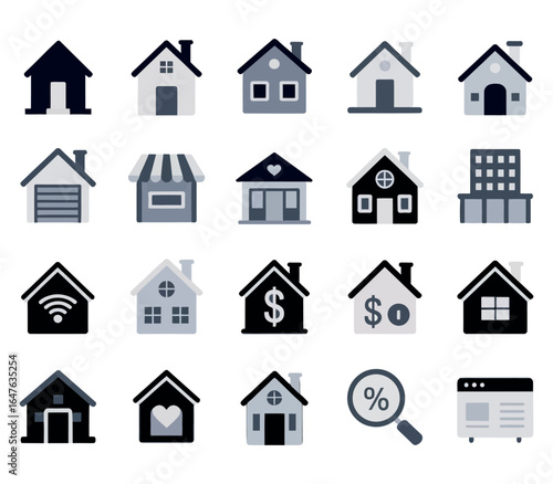 Urban and Suburban House Icon Set Bundle Vector with Clean White Background.