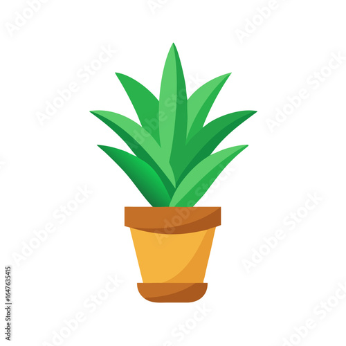 Stylized houseplant in a terracotta pot against a solid black background