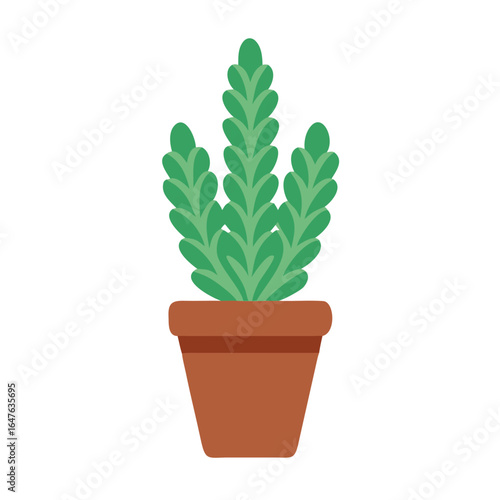 Stylized Potted Succulent Plant in Flat Design on a Black Background