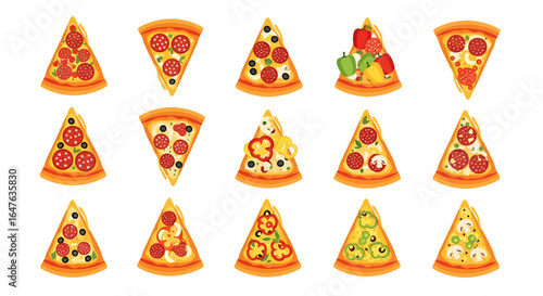 Delicious pizza slices with various toppings, perfect for restaurant menus and food branding