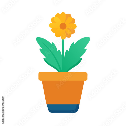 Flat design illustration of yellow flower in pot on a black background