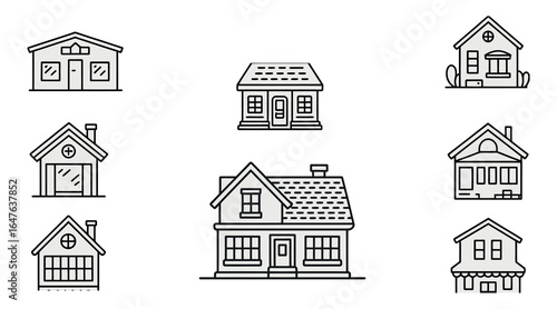 Classic and Modern House Icon Bundle Set with Flat Vector White Background