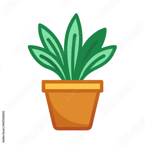 Cartoon houseplant in a terracotta pot with black background for design