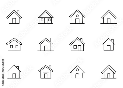 Classic and Modern House Icon Bundle Set with Flat Vector White Background