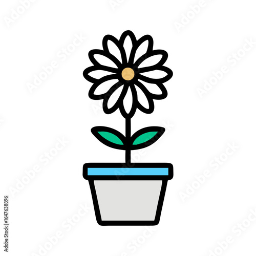 Minimalist Potted Plant Icon with Leaf Sprout and Seed Against Black Background