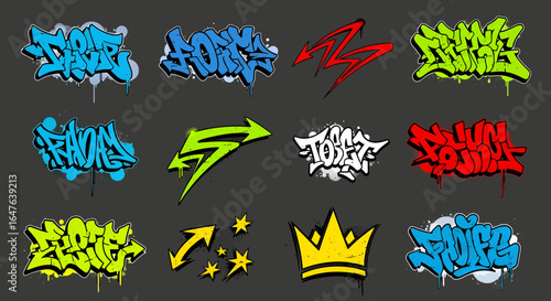 Dynamic Graffiti Art Elements for Urban Design, Street Style, and Creative Branding Projects