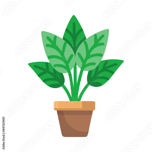 Stylized potted plant illustration with green leaves on dark background for graphic design