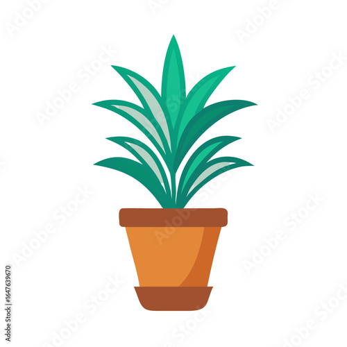 Potted plant with bright green leaves, flat design illustration on black background