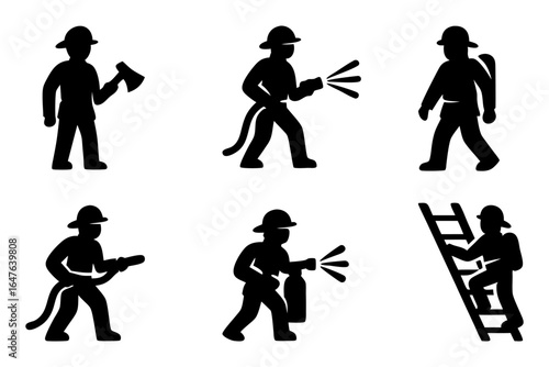 Firefighter silhouette icon set.Vector