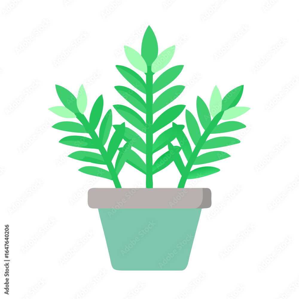 Fototapeta premium Illustration of a stylish potted plant with green leaves on a black background