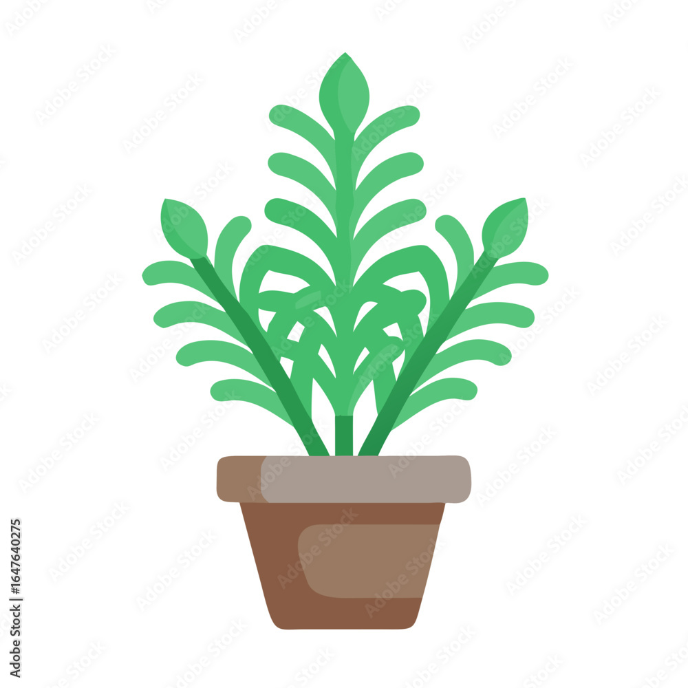 Fototapeta premium Stylized potted plant with green leaves in a brown pot illustration