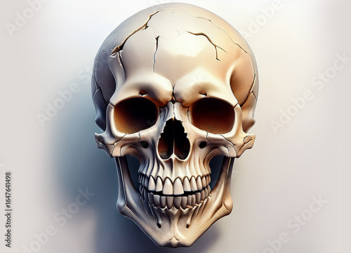 Front side view of human skull on isolated black background with clipping path
