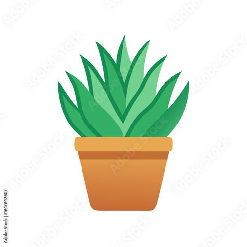 Stylized aloe vera plant in brown pot over black background studio shot