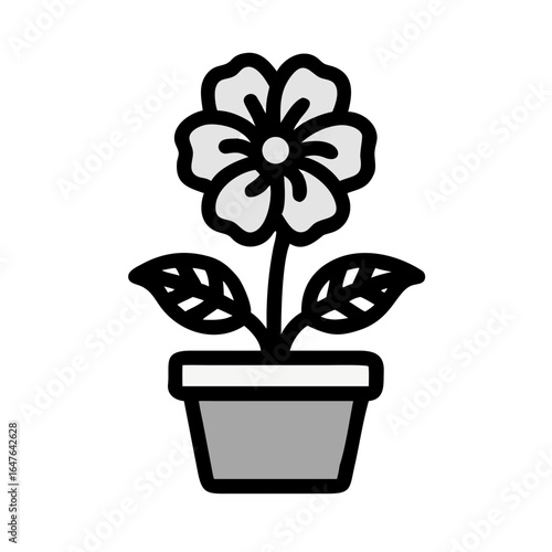 Flat flower in pot illustration isolated on a clean black background