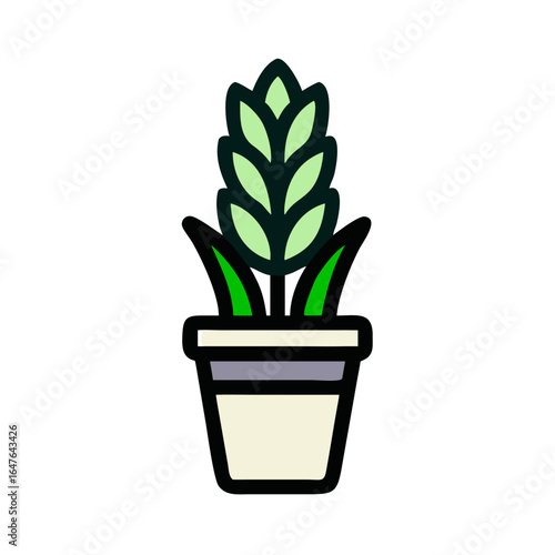 Stylized potted plant illustration against black background, design element for graphic projects.