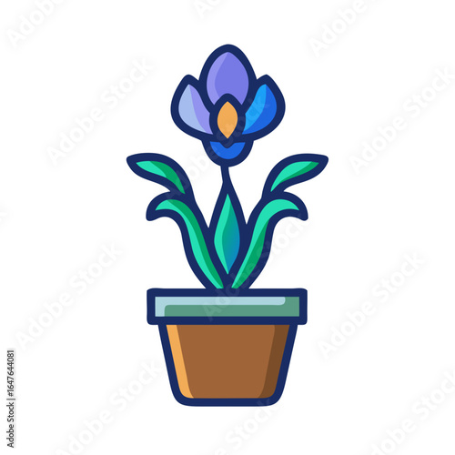 Stylized vector graphic of a blooming flower in a pot, simple design