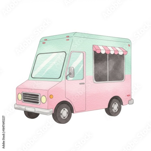 Pastel Pink and Mint Green Vintage Food Truck Illustration