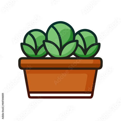 Three stylized plants in a brown pot on a black background design