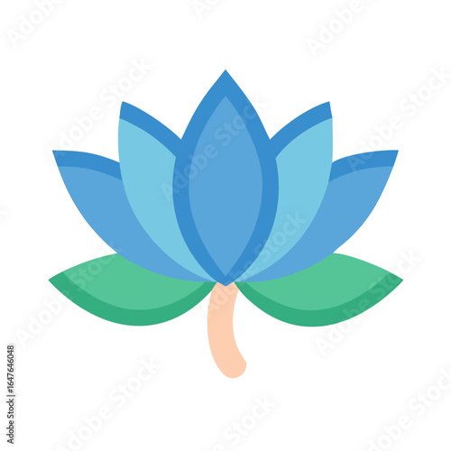 Stylized blue lotus flower illustration on black background representing purity and peace