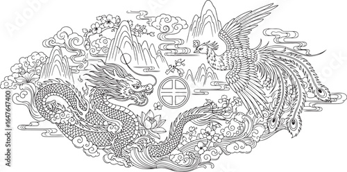 Chinese Dragon and Phoenix Art