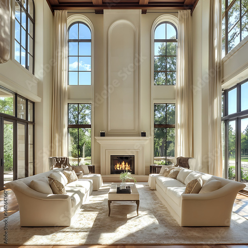 Elegant classical room with tall ceilings and natural light high resolution picture