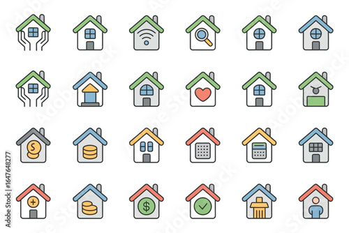 Smart Sweet Home Vector Icon Set with Modern Flat Design on White Background.