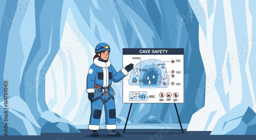 Instructor Guides Visitors on Cave Safety with Informational Poster