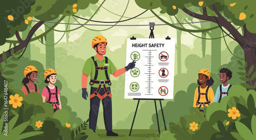 Instructor Teaching Jungle Adventure Park Safety Rules to Tourists