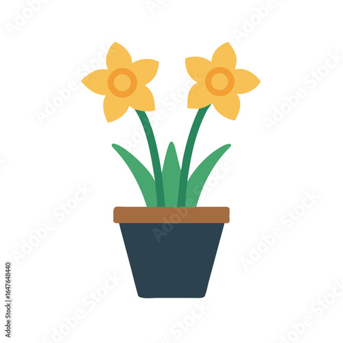 Wallpaper Mural Stylized vector graphic of daffodils in a blue pot on a black background Torontodigital.ca
