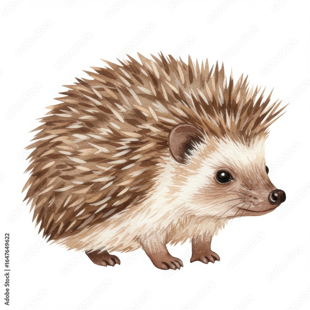 Naklejka premium Brown Hedgehog Illustration Watercolor Style