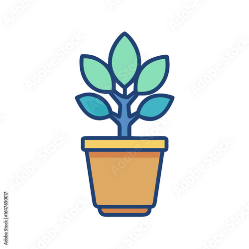 Stylized potted plant with broad leaves isolated on black background for nature concepts