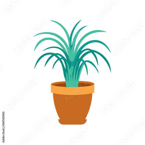 Illustration of an indoor houseplant with green leaves in a brown pot