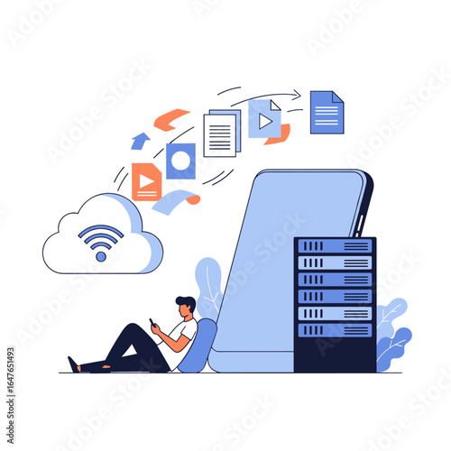 Mobile device accessing cloud storage and transferring files to server infrastructure