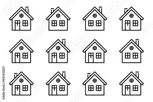 Flat Style House Icon Bundle Vector Collection with Clean White Background.