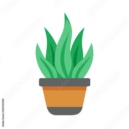 Simple houseplant in pot illustration on black background for minimalist design
