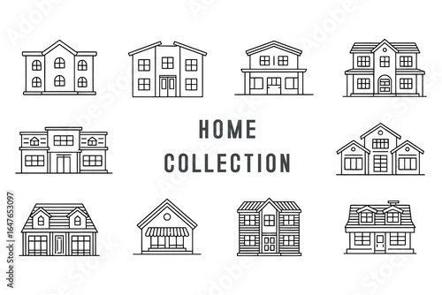 Flat Style House Icon Bundle Vector Collection with Clean White Background.