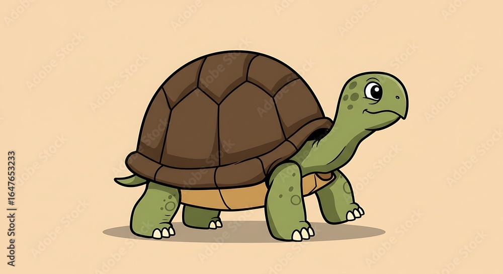 Obraz premium Cartoon turtle illustration walking against neutral backdrop for children