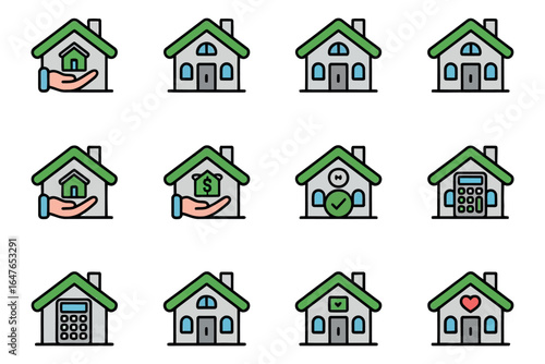 Flat Style House Icon Bundle Vector Collection with Clean White Background.