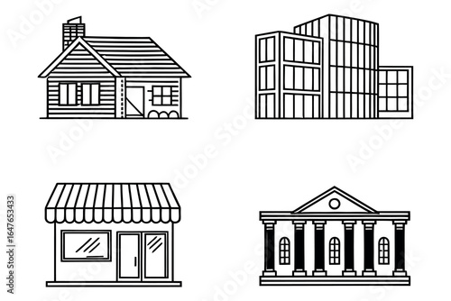 Flat Style House Icon Bundle Vector Collection with Clean White Background.