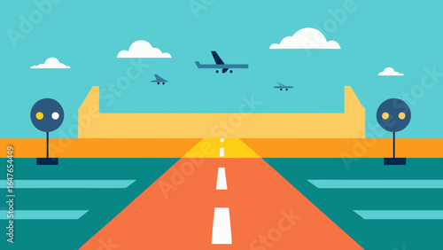 flat design airport runway airplanes