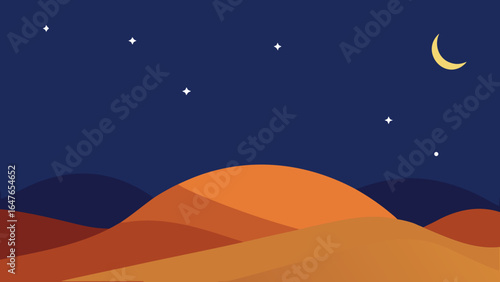 flat design desert night with star trails