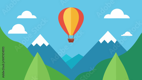 flat design hot air balloons flying mountains