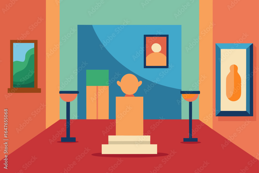 Fototapeta premium flat design museum interior with paintings and sculptures