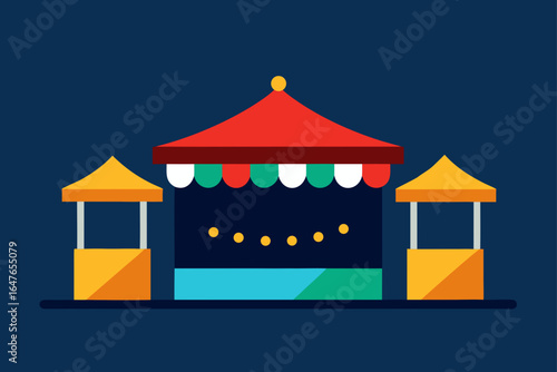 flat design night market with stalls and lights