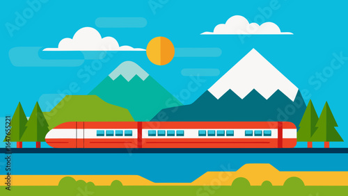 Wallpaper Mural flat design scenic train journey countryside Torontodigital.ca