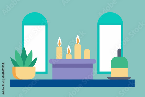 flat design spa interior candles plants